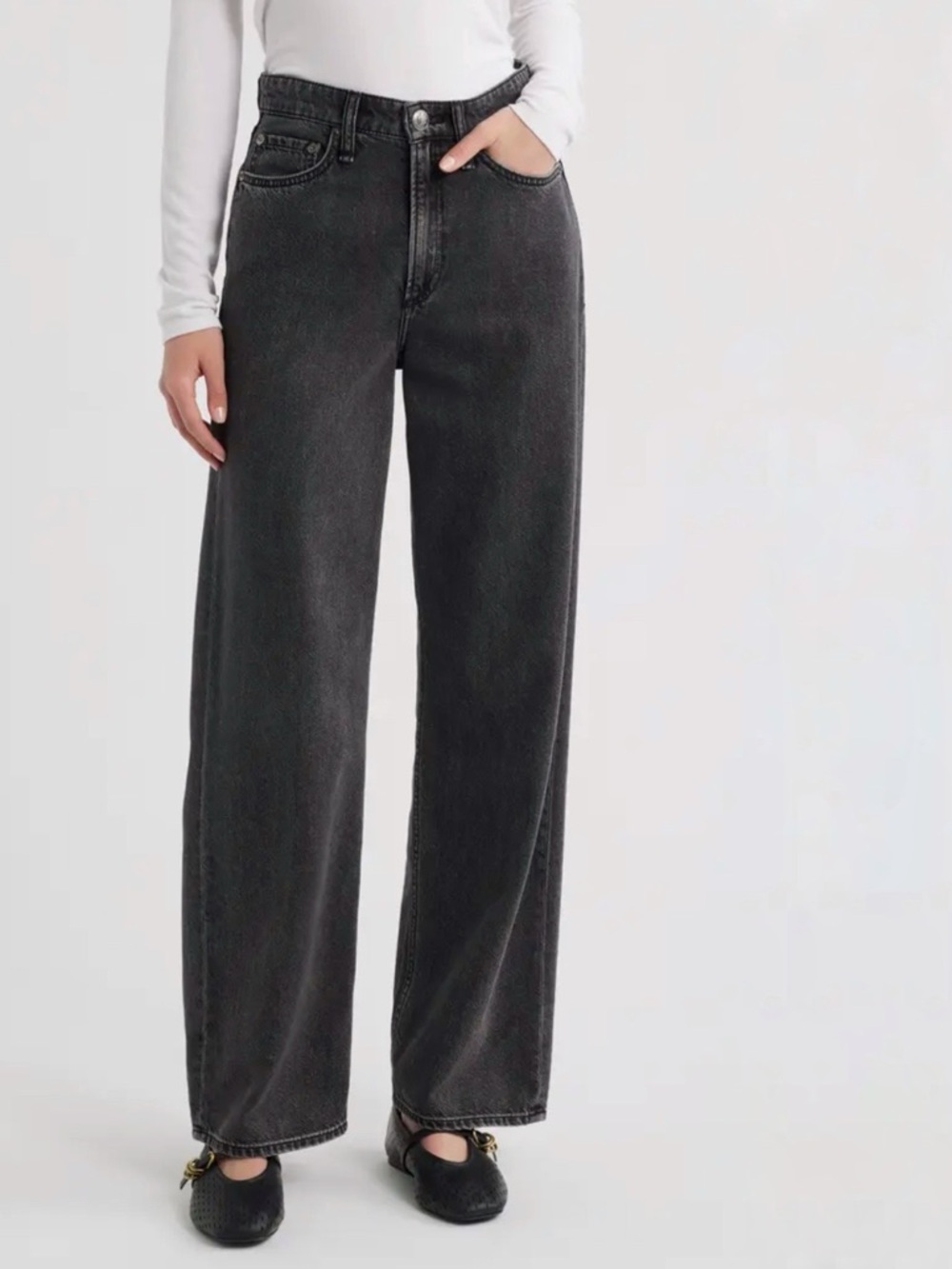 Rag & Bone Logan Faded Black Wide Leg Jeans High Waist Roya Mid Rise 28